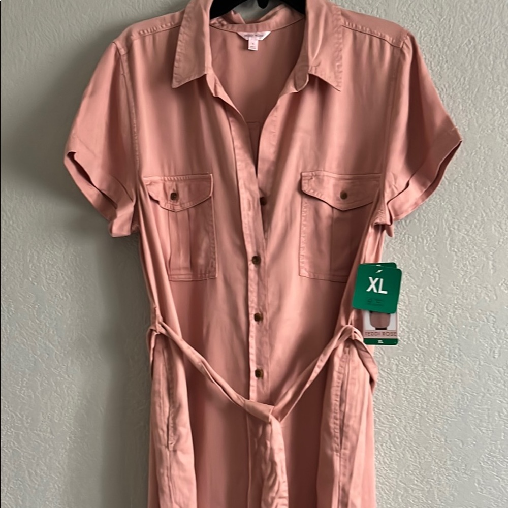 Pink Button-Up Shirt Dress